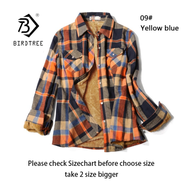 Velvet Thick Warm Women's Plaid Shirt Female Long Sleeve Tops M-5XL Winter Fleece Casual Check Blouse Autumn Clothes T77710A