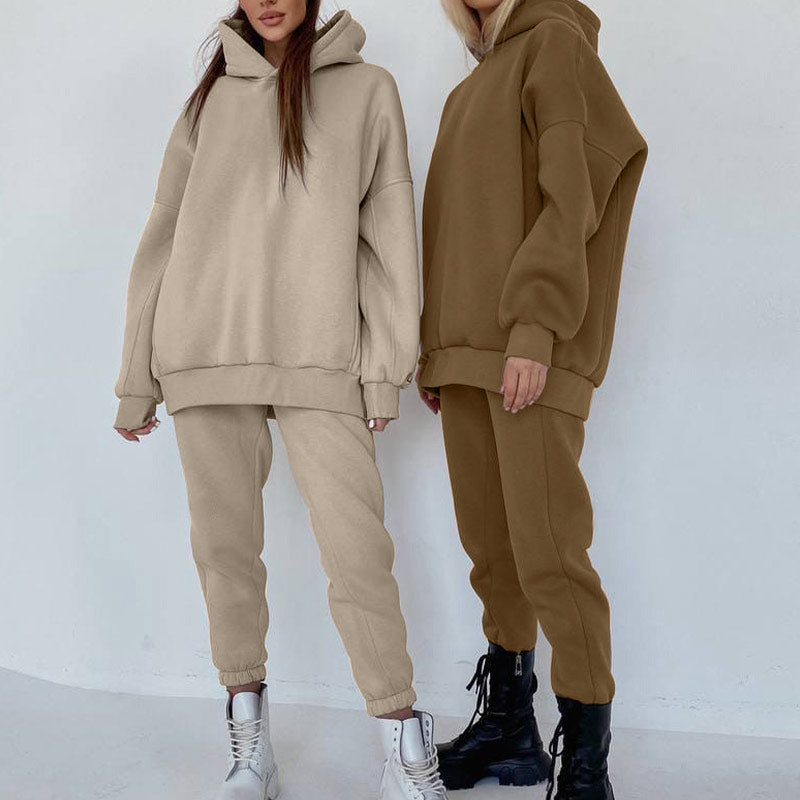 Women's Tracksuit Fleece Hooded Two Piece Set Oversized Hoodies Jogger Pants Sets Female 2021 Autumn Casual Lady Sportswear Suit