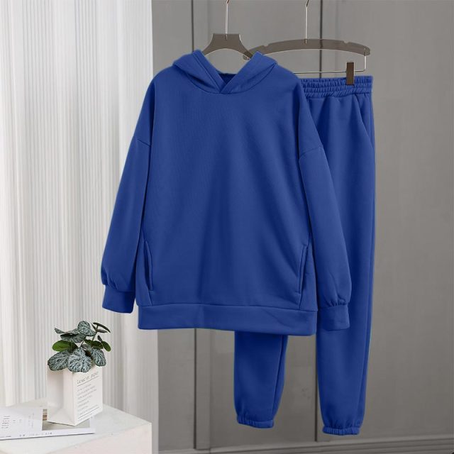 Women's Tracksuit Fleece Hooded Two Piece Set Oversized Hoodies Jogger Pants Sets Female 2021 Autumn Casual Lady Sportswear Suit