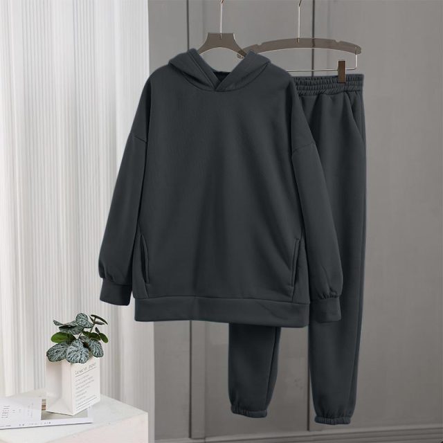 Women's Tracksuit Fleece Hooded Two Piece Set Oversized Hoodies Jogger Pants Sets Female 2021 Autumn Casual Lady Sportswear Suit