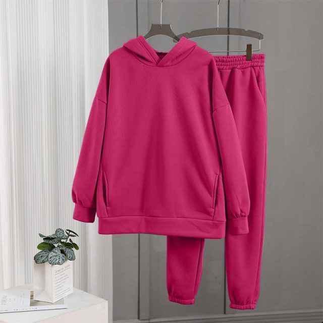 Women's Tracksuit Fleece Hooded Two Piece Set Oversized Hoodies Jogger Pants Sets Female 2021 Autumn Casual Lady Sportswear Suit