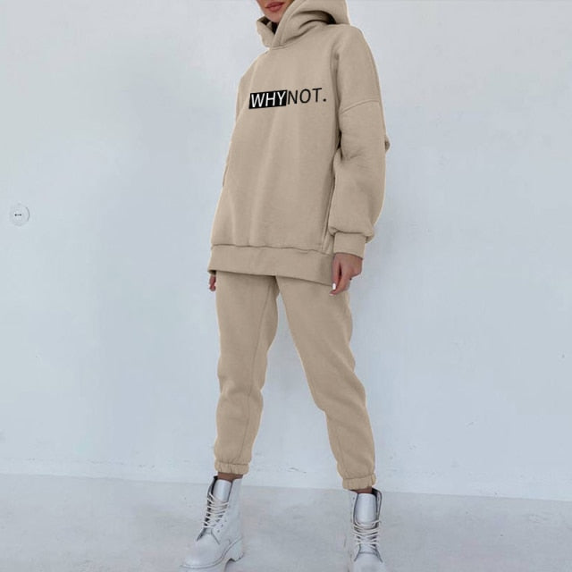 Women's Tracksuit Fleece Hooded Two Piece Set Oversized Hoodies Jogger Pants Sets Female 2021 Autumn Casual Lady Sportswear Suit