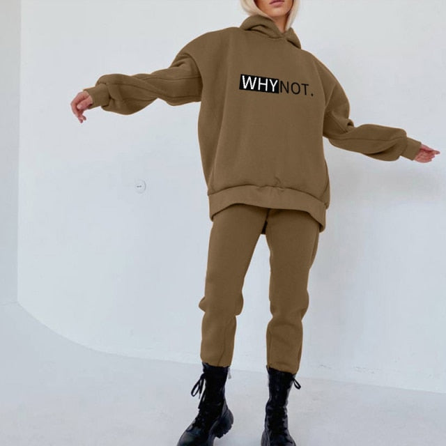 Women's Tracksuit Fleece Hooded Two Piece Set Oversized Hoodies Jogger Pants Sets Female 2021 Autumn Casual Lady Sportswear Suit