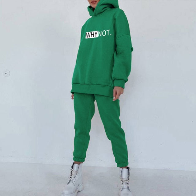 Women's Tracksuit Fleece Hooded Two Piece Set Oversized Hoodies Jogger Pants Sets Female 2021 Autumn Casual Lady Sportswear Suit