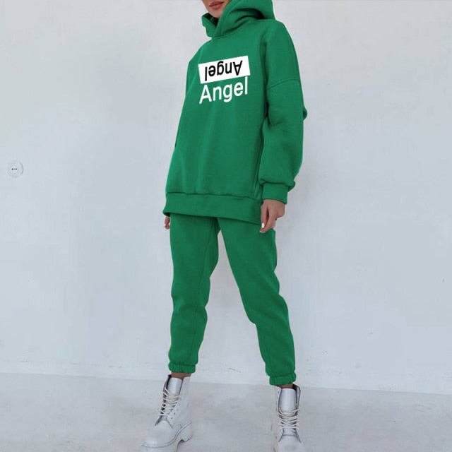 Women's Tracksuit Fleece Hooded Two Piece Set Oversized Hoodies Jogger Pants Sets Female 2021 Autumn Casual Lady Sportswear Suit