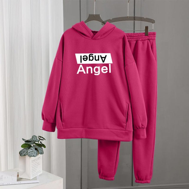 Women's Tracksuit Fleece Hooded Two Piece Set Oversized Hoodies Jogger Pants Sets Female 2021 Autumn Casual Lady Sportswear Suit