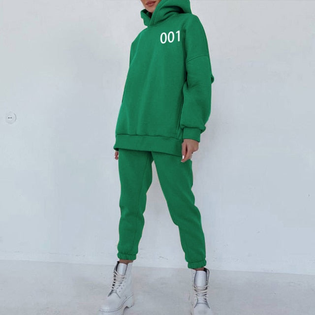 Women's Tracksuit Fleece Hooded Two Piece Set Oversized Hoodies Jogger Pants Sets Female 2021 Autumn Casual Lady Sportswear Suit