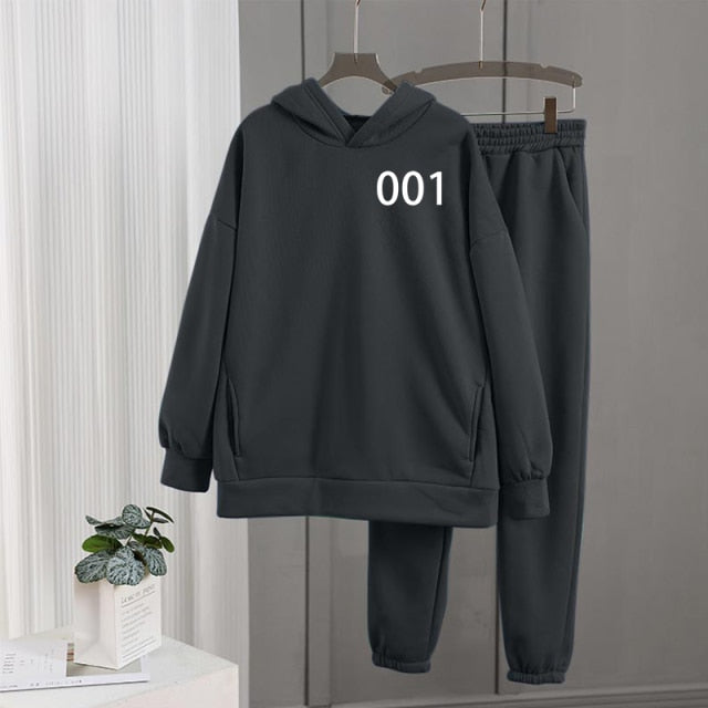 Women's Tracksuit Fleece Hooded Two Piece Set Oversized Hoodies Jogger Pants Sets Female 2021 Autumn Casual Lady Sportswear Suit