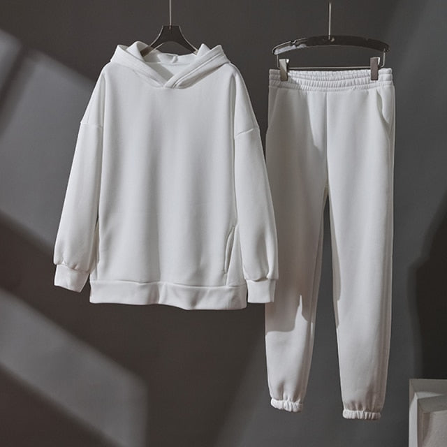 Women's Tracksuit Fleece Hooded Two Piece Set Oversized Hoodies Jogger Pants Sets Female 2021 Autumn Casual Lady Sportswear Suit