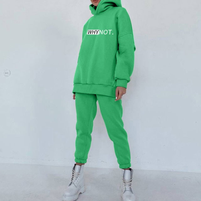 Women's Tracksuit Fleece Hooded Two Piece Set Oversized Hoodies Jogger Pants Sets Female 2021 Autumn Casual Lady Sportswear Suit