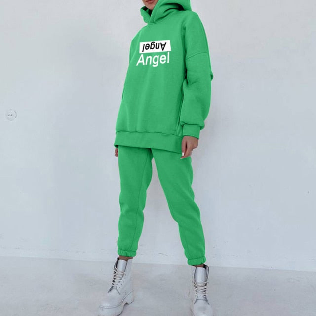 Women's Tracksuit Fleece Hooded Two Piece Set Oversized Hoodies Jogger Pants Sets Female 2021 Autumn Casual Lady Sportswear Suit