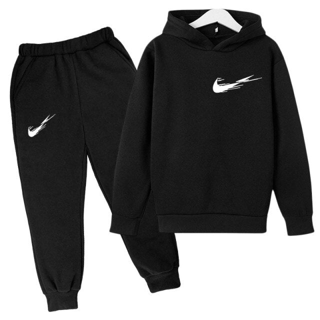 Winter New Color Solid Solor Printing Hoodie Suit Cotton Kids Top+Pant 2Piece Children Clothing Set 4-14Y Fashion Boy Clothes