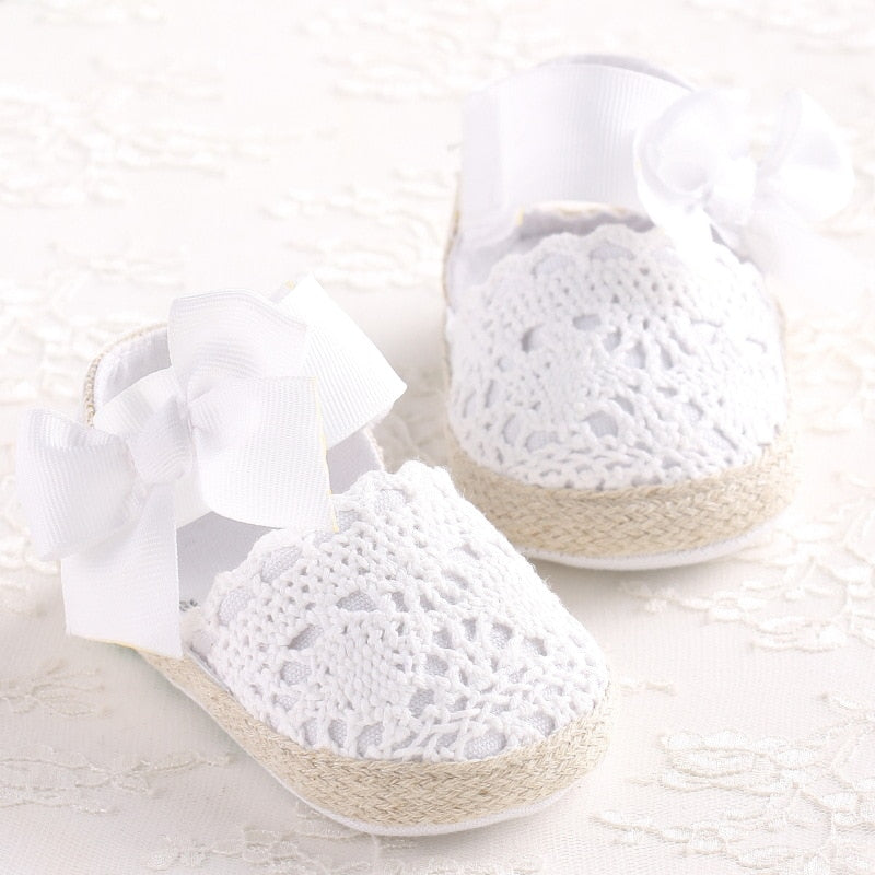 WONBO Baby Girl Newborn Shoes Spring Summer Sweet Very Light Mary Jane Big Bow Knitted Dance Ballerina Dress Pram Crib Shoe - keikeishopping