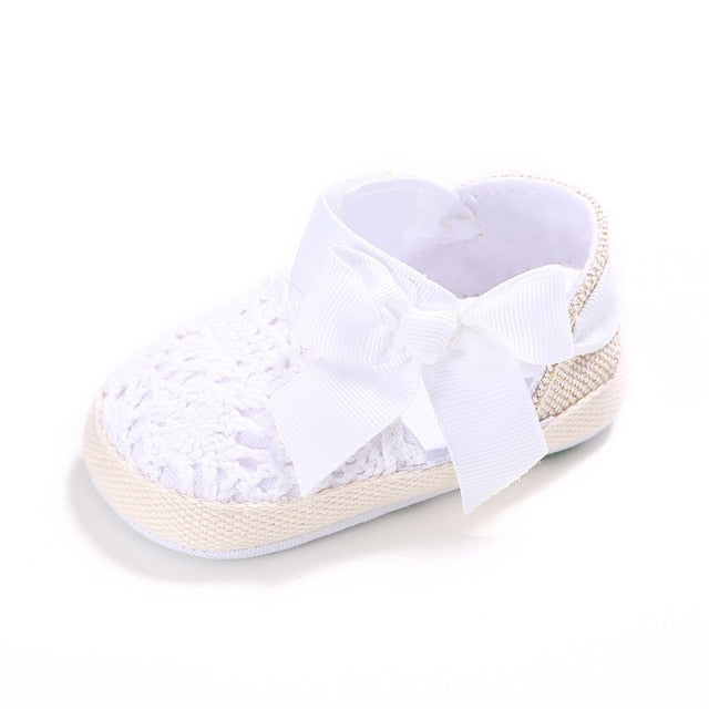 WONBO Baby Girl Newborn Shoes Spring Summer Sweet Very Light Mary Jane Big Bow Knitted Dance Ballerina Dress Pram Crib Shoe - keikeishopping