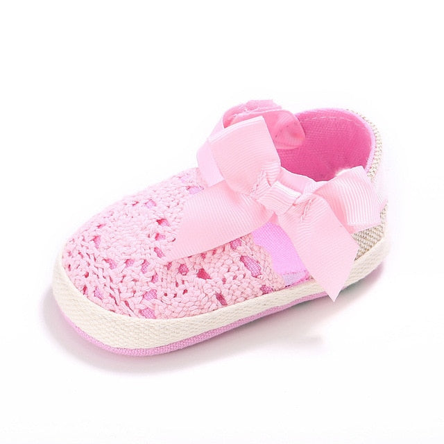 WONBO Baby Girl Newborn Shoes Spring Summer Sweet Very Light Mary Jane Big Bow Knitted Dance Ballerina Dress Pram Crib Shoe - keikeishopping