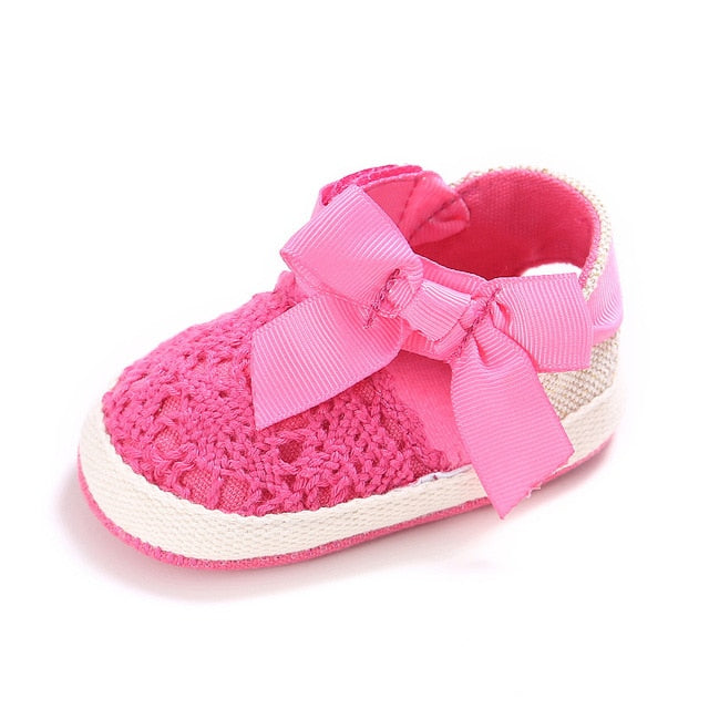 WONBO Baby Girl Newborn Shoes Spring Summer Sweet Very Light Mary Jane Big Bow Knitted Dance Ballerina Dress Pram Crib Shoe - keikeishopping