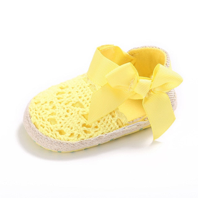 WONBO Baby Girl Newborn Shoes Spring Summer Sweet Very Light Mary Jane Big Bow Knitted Dance Ballerina Dress Pram Crib Shoe - keikeishopping